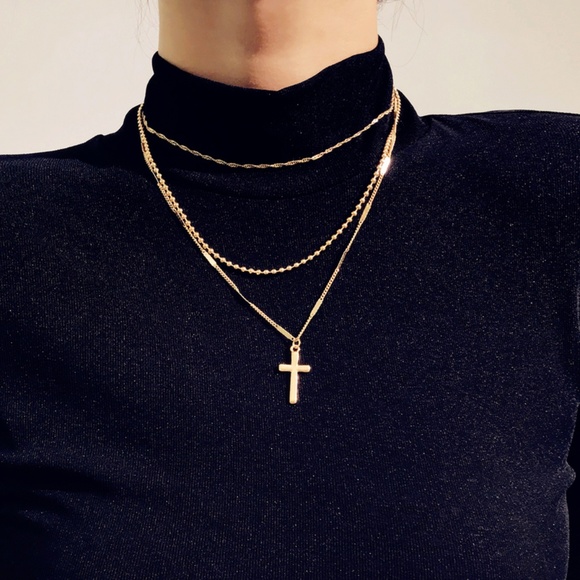 Cross Layering Necklace Layered Choker Set - Picture 3 of 9